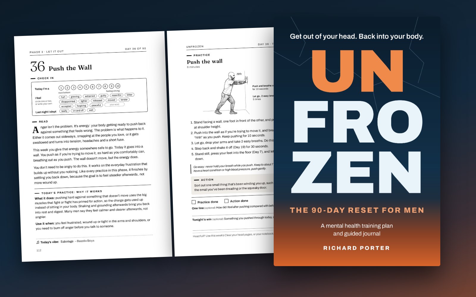 The Unfrozen book cover in front of an open two-page day from inside the book